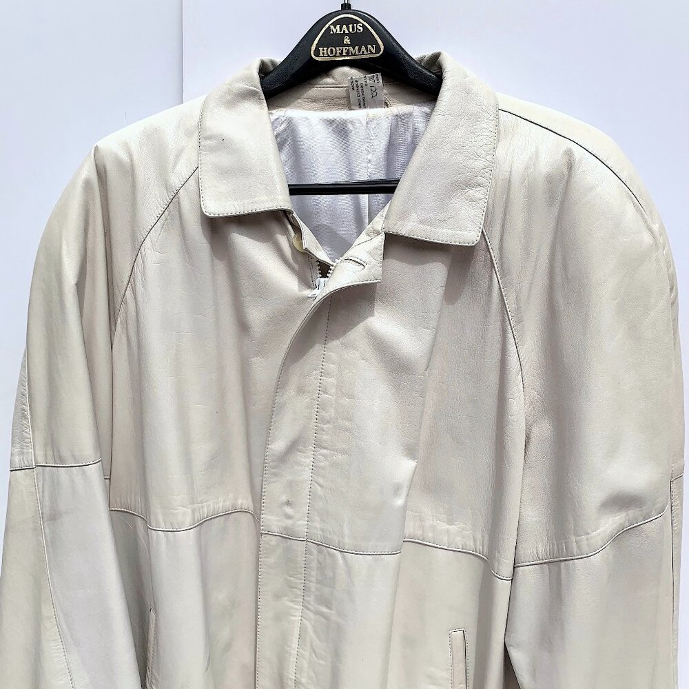 Vintage Maus & Hoffman Men’s Leather Jacket, Ivory, Made in Spain XL-XXL